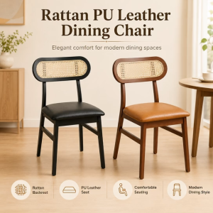 Familystar2u Rattan PU Leather Dining Chair For Kopitiam Dining Table Family Use Homestay Airbnb Condo Furniture 2029