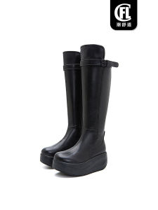 Thick Sole Boots Women over the Knee Plus Size Ladies Thick Leg Casual Soft Genuine Leather Platform Shoes Wedge Fleece-lined Tall Knight Boots