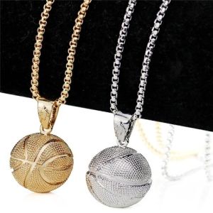 Basketball Football Pendant Necklace Mens Necklace New Style Fashion Metal Pendant Accessories Party Jewelry Two Colors Women Gift Creative Necklace Jewelry Basketball Necklace Stainless Steel Chain Basketball Necklace Pendant