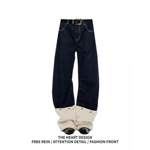 Quần Jeans Denim Ống Rộng Màu Xanh Đậm Phong Cách Mỹ Cổ Điển Cho Nữ Mùa Xuân Thu Quần Dài Thường Ngày Có Túi Lưng Cao