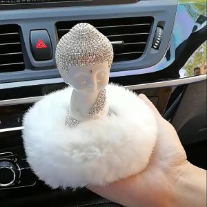 Tượng Phật Thích Ca Đính Đá Lông Thỏ Sang Trọng Trang Trí Ô Tô Cao Cấp Sang Trọng Tặng Kèm Tinh Dầu Thơm