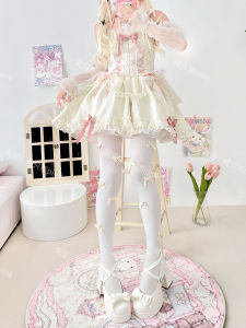 Lolita White Stockings Pure Desire Quilted Velvet Pink Bows Stockings Japanese Style JK Young Adult Pantyhose Thin