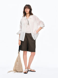 DUSHU | Sun Protection Elegant Lace Insert Ice Blue Shirt