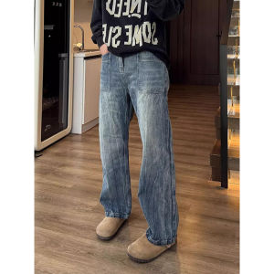 Cleanfit Mens Straight Leg Jeans Lightning Pattern Loose Fit American Style High Street Spring Autumn New Arrival Slimming Effect