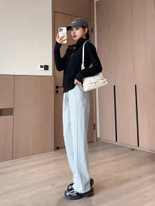 High Waist Wide Leg Slim Fit Straight Trousers Women Casual Pants