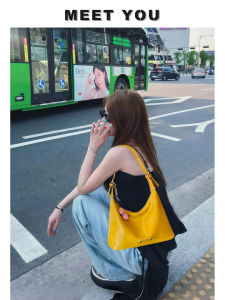 Yellow Large Capacity Womens Tote Bag Commuter Crossbody Bag Fashionable Neutral Style Detachable Shoulder Strap Casual Use