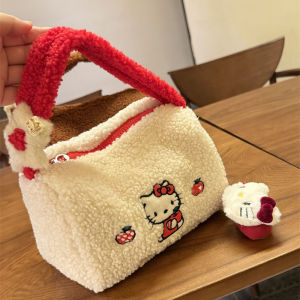 Large Capacity Lamb Fur Makeup Bag Portable Storage Wash Bag Cute Handbag Womens Fashionable Cotton Lining Zipper Closure