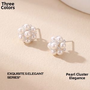 3COLOUR·S | Gentle Elegant Zircon Imitated Pearl Cluster Earrings S925 Silver Pin