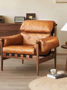 Retro Style King Sofa Chair Leisure Back Support Single Person Living Room And Balcony White Ash Wood Solid Wood Armchair