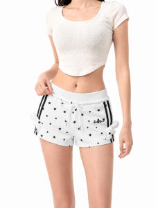 zuocisankon | Korean Style Color Blocking Star Print Wing Detail Shorts