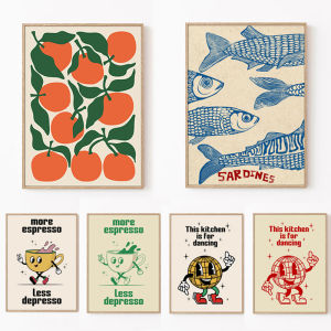 Retro Kitchen Food Cartoon Poster Character Coffee More Espresso Less Depresso Quotes Poster Wall Canvas Painting Room Decor