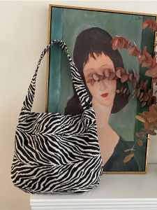 Chic Zebra Stripes Canvas Tote Bag Versatile Shoulder Bag for All Seasons Korean Style Youth Casual Pure Color Bag
