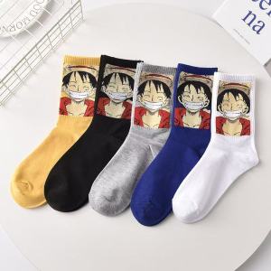 Bandai | 5Pairs of New Japanese Cartoon Printed Cotton Round Neck Socks With Personalized Harajuku Couple Street Style Anime Casual Socks