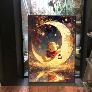 Vật Liệu Trang Trí DIY Diamond Cross Stitch Wall Art Deco Modern Minimalist Cartoon Bear Winnie Diamond Painting Starry Night