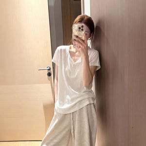 CHOEFULYN | Henley Collar Short Sleeve Thin T-shirt