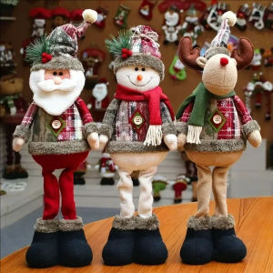60cm Big Size Toy For Kids Santa Snowman Reindeer Long-Leg Standing Doll Christmas Decoration Leg Telescopic Stuffed Doll Christmas Gift