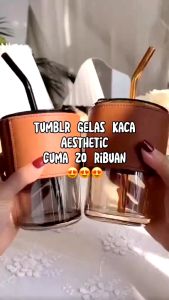 Gelas Aesthetic & Botol Minum Kaca Tumbler Kopi Korean