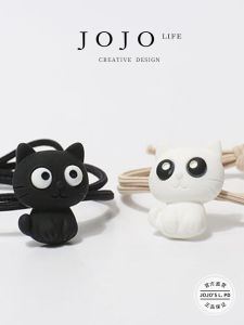 Cute Big Eyes Cat Hair Ties Korean Japanese Style Sweet Ponytail Holder Fashionable Hair Accessories Black White Kawaii