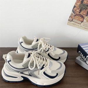 Breathable Retro Dad Shoes for Women Summer New Style Increased Height Sports Casual Shoes Cross Buckle round Toe Thick Heel