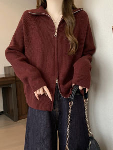 Fashion Knit Sweater Stylish Versatile Stand Collar with Zipper