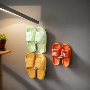 3pcs Wall-Mounted Slipper Racks Space Saving Organizer with Hooks for Bathroom Living Room Durable ABS Plastic Easy Install