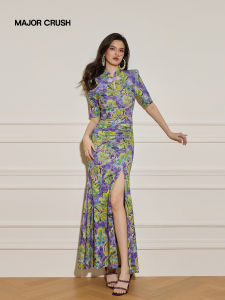 New High Split Printing Fish Tail Cheongsam Dress