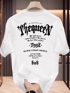 ใหม่อินเทรนด์ผู้ชาย Gothic Letter พิมพ์ Micro ยืดหยุ่นสบายรอบคอ Thsirt กลางแจ้ง Casual การถ่ายภาพ TOP