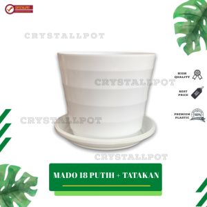 POT BUNGA TANAMAN PLASTIK LOVENIA MADO 18 PUTIH + TATAKAN PUTIH