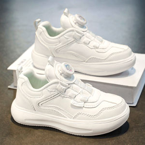 Boys Black Leather Sport Shoes Anti-slip Middle Large Childrens Footwear Spring Autumn New Style Casual round Toe Soft Surface