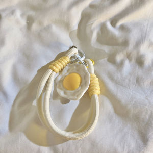 Handcrafted DIY Cute Yellow Egg Pendant Lanyard for Mobile Phone Case Korean INS Lovely Girl Heart Anti-Loss Anti-Fall Keychain Earphone Cover Portable Wristband Bracelet