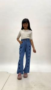 Celana Anak Tanggung / Celana Jeans Kulot Love Anak / Celana Kulot Anak / Celana Kulot Jeans Anak