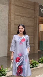 Đầm suông họa tiết hoa hồng 3D cách điệu chào hè DA026- Khánh Linh Style.