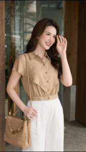 Áo kiểu bèo ngực ngắn tay áo cổ đức thiết kế gấᴜ bo HeraDG SAKBF1041-S