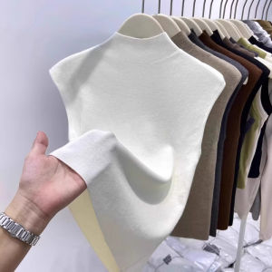 chaqi | Summer New Style Womens Slim Fit Sleeveless Knitted Vest Half High Collar Base Shirt Versatile Inner Wear Top Casual Round Neck