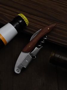 1pc Stainless Steel Wood Handle Wine Corkscrew Professional Wine Opener Portable Screw Corkscrew Multifunction Beer Cap Bottle