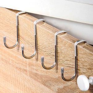 5 Pcs 304 Stainless Steel Practical Cabinet Door Back Hook S-Shaped Metal Double Hook Cabinet Door Hanging Rack Gadgets Holders Shelves Cabinet Storage Organizer Bathroom Accessories
