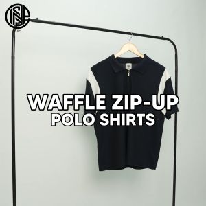 COLLAB by Inspi Premium Waffle Zip Up Polo Shirt For Men and Women Half Zipper Casual Korean Style Collection Menswear Boxy Polos