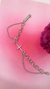 RENNA - Bracelet Gelang Tangan Bangle Aesthetic Rantai Double Layer Titanium Silver Desain Starburst Plus Bintang Gaya Punk Hip Hop Retro Vintage Perhiasan Aksesoris