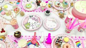 Miniso | 124 Pcs Hello Kitty Party Decorations & Tableware - Hello Kitty Plates Backdrop Balloons Etc Hello Kitty Birthday Party Supplies