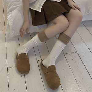 เกาหลี  บล็อกสีคู่ ดีไซน์ Sensation ผู้ชมขนาดเล็กปลอมสองชิ้น Splicing ถุงเท้าแฟชั่นโชว์สไตล์ถุงเท้าต้นขา