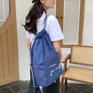 Drawstring portable women backpack foldable wateproof oxford cloth travel girls bag pack
