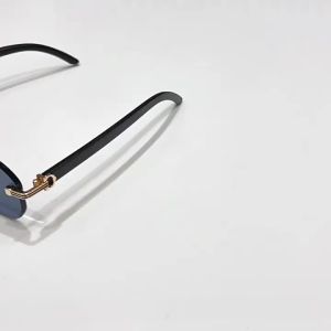 Hexagon Rimless Sunglasses Men Women Fashion Eyewear Wooden Texture Temple Simplify Square Sun Shades