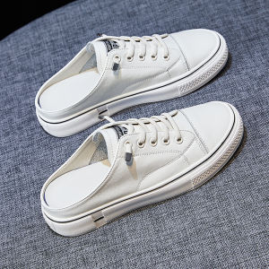 Hong Kong Head Cover Shoes Womens Outdoor Wear White Sneakers Spring Autumn No Heel Large Size Shoes 41 to 43 Slip-On Semi Slippers