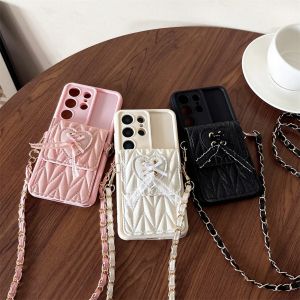Crossbody Card Holder Wallet Quilted PU Leather Phone Case For Samsung Galaxy S26 Ultra S25 S24 S23 FE S22 Plus Note 20 A17 A16