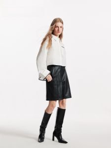 Vero Moda Womens Shirt Autumn Winter New Style Short Front Long Back Color Block Casual Cotton Long Sleeve Polo Collar