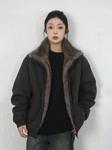 CHENMU | Black Fur Collar Reversible Padded Short Jacket