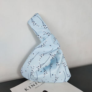 Japanese Style Handbag Simple Orange Printed Nylon Clutch Bag with Phone and Key Compartment for Women Soft Casual Printed Bag