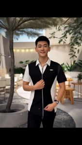 Áo sơ mi nam tay ngắn- Chất Dobby cao cấp mềm mịn thoáng mát thiết kế kéo khóa cổ tròn - T42