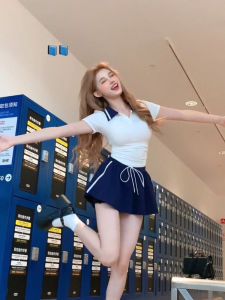 Syj/shuyi Home Đại Học Phong Cách Cổ Polo Trên Và Cao Cấp Váy Hai Bộ Cho Trang Phục Mùa Hè Thường Ngày