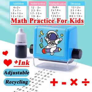 Math Roller Stamp for Students Addition and Subtraction Exercises Rolling Seal Print Stamp with Free Ink